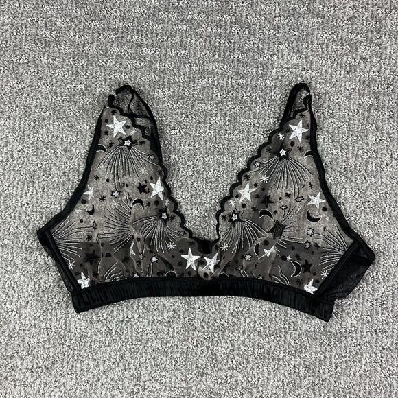 Kilo Brava Bralette Womens 2XL Black Sheer Mesh Star Moon Embroidered Celestial - Picture 1 of 8